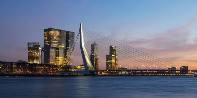 Skyline van Rotterdam met de Erasmusbrug
